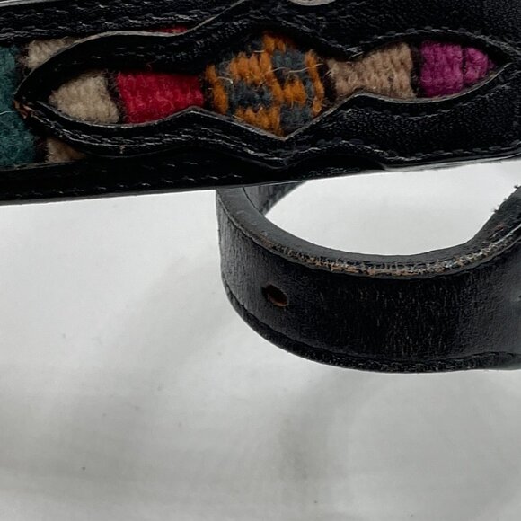 Vintage Indian Blanket Inset Black Leather Removable Buckle Waist Belt 25"-29" - Picture 4 of 10
